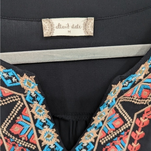 Altar’d State women’s black blouse with embroidered bell‎ sleeves, size medium - Picture 3 of 8